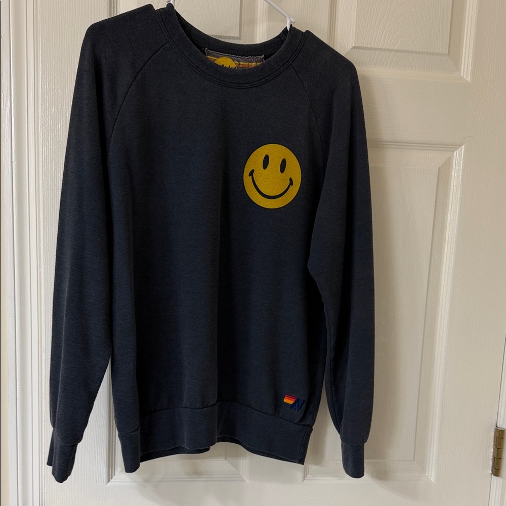 Aviator Nation charcoal Sweatshirt with Yellow Smiley face